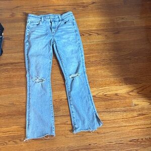 Light Wash Distressed high rise skinny kick Women's Jeans - Casual Flare Style